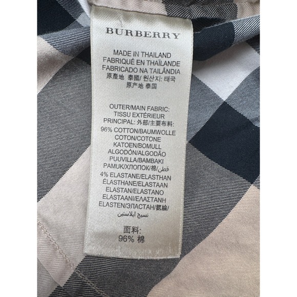 Burberry Women's Nova Check Button-Up Shirt Beige Plaid Cotton Stretch Size L - Picture 6 of 12